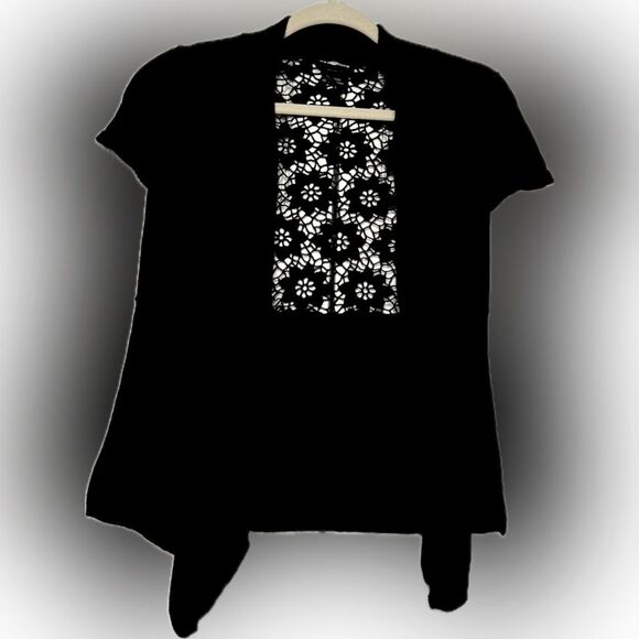 It’s Our Time short sleeve open-front black cardigan with floral detailing! - Picture 7 of 10